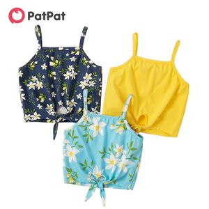 Chegada de verão 3pcs toddler menina casual sling para 3-6y tanque floral algodão sem mangas tee roupas 210528