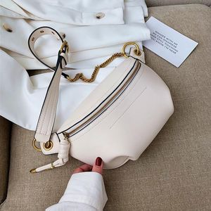 Taille Taschen Mode Einfache Beige Fanny Pack Für Frauen Einfarbig PU Leder Gürtel Kette Brust Sling Crossbody Sommer 2021