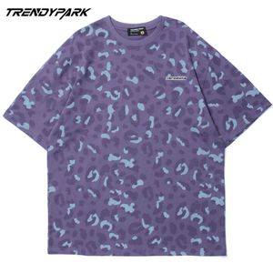 T-shirt herr sommar kortärmad leopardtryck hip hop överdimensionerad bomull casual hajuku streetwear top tee män tshirts 210601