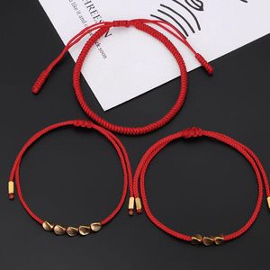 Charm Bracelets Handmade Tibetan Copper Bead Bracelet For Women Adjustable Rope Chain Men Red String Braided Boho Vintage Jewelry Gift