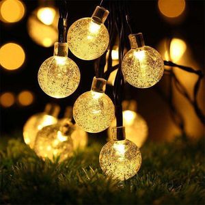 LED Solar 2.4cm Bubble Balls Light String Outdoor Garden Decoration Lights Crystal Ball Plug-in USB Dual
