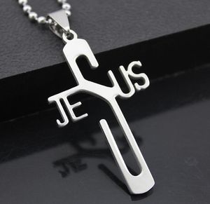 Fashion men and women stainless steel cross letter JESUS Pendant titanium Jewelry Free choice bead Necklace Leather rope O chain