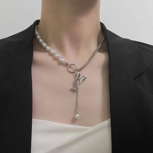 Chokers Kreative Asymmetrie Schmetterlingskette Halskette Faux Pearl Anhänger Für Frauen Chunky Metal Schmuck