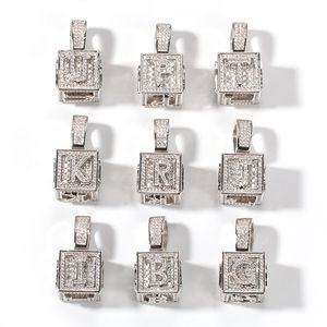 Mens Hip Hop -smycken Iced Out Initial Letter Halsband Pendant Gold Silver Cube Dice Hiphop Halsband