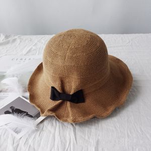 Bow-Düğüm Pamuk ve Len Güneş Yaz Balıkçı Kore Edition Katlanabilir Şapka Kız Zarif Kaliteli