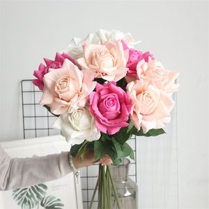 5pcs 12cm Big Rose Real Touch Latex Artificiell blomma för hem Bröllopsfest dekorationsbord arrangemang Fake S 210706