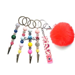 Trabalhos de unhas Mulheres Moda Muitos tipos de estilo colorido de plástico amor suff bola keychain titular de clipe débito cartão de crédito grabber para pregos longos