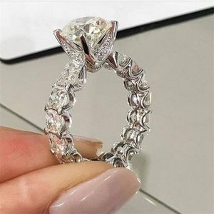 Anello abbagliante Argento 925 Rotondo 3ct AAAAA Cubic Zirconia Fedi nuziali di fidanzamento Anelli per le donne Gioielli di moda da sposa X0715