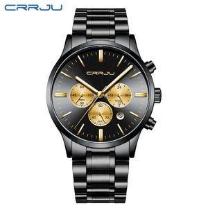 TU es nicht Ich habe mich fertig mit der Zeit CRRJU Men Stainless Steel Band Watch Men's Luxury Business Luminous Quartz Wrist Watches Male Date Window Clock 210517