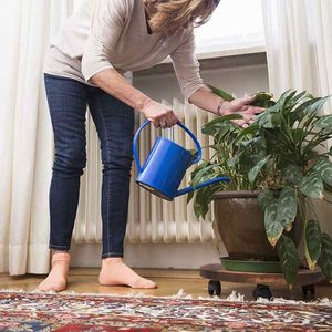 Decorative Flowers & Wreaths XD-Rolling Wooden Planter Caddy Potted Plant Stand With Wheels Round Flower Pot Rack Indoor Outdoor Trolley 360