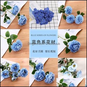 Dekoratif Çiçekler Çelenkler Şenlikli Parti Malzemeleri Ev Bahçe Mavi Serisi Düğün Ipek Çiçek Yapay Sahne Düzeni POTRAGRA POTS SIMAT