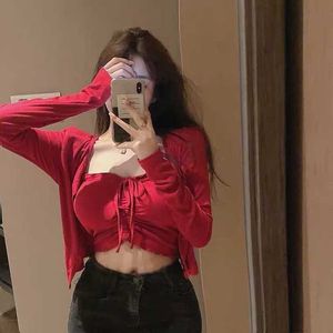 Autumn and winter long-sleeved cardigan suit short One shoulder tube top women 2 piece set sexy two piece black Y0625