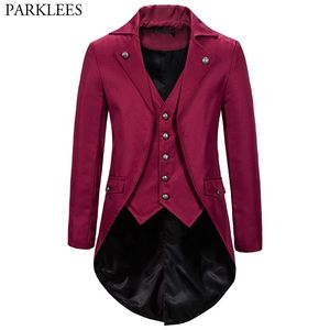 Rote Gothic Frackjacke Männer Steampunk Mittelalterlicher Mantel Cosplay Jacke Männlicher Pirat Wikinger Renaissance Formale Smoking Trenchcoats 210522