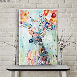 Poster Nórdico Aquarela Deer Pássaro Flores Arte Cuadros Imprime Decorações De Parede Pintura de lona para sala de estar Simple Home Decor