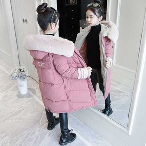 Girl Winter Jacket Kids Outdoor Warm Coat Thick Parka Children's Clothing Windproof Cotton Fur Hooded Outerwear 3-13 Year 211222
