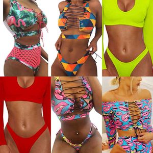 Bikini 2020 Push-Up Bikini Brasileo Langarm Tanga Bademode Bandage Plus Größe Tankini Badeanzug Frauen 2 Stück Hohe TailleX0523