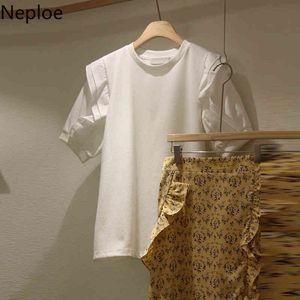 Camisas brancas do NEPLOE para mulheres Mulheres do verão T-shirt coreano O-pescoço T-shirt solta de camisetas Buffles da luva de Puff do pescoço camiseta Tops fêmea 210422