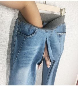 Jeans feminino invisível zipper apertado campo arquivo grande abertura fora de virilha calças de vazamento elástico mulher magro