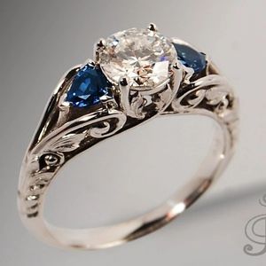 Europe the United States sapphire and white diamond engagement ring, exquisite manufacturers wholesale hand jewelry