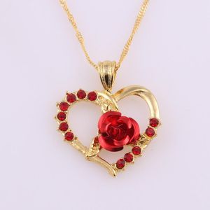 Wholesale heart necklace set with rose for sale - Group buy Pendant Necklaces Creative Set Zircon Red Rose Heart Shaped European And American Short Clavicle Chain