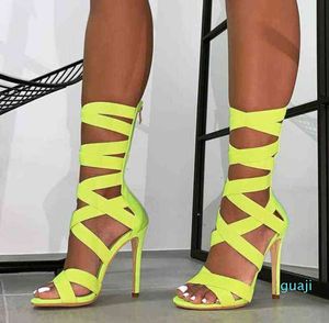 Sandali da donna sexy fluorescenti stile stiletto romano con cinturino elastico