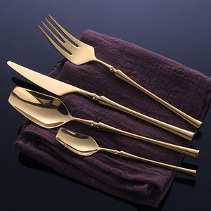 4Pcs Set Stainless Steel Tableware Gold Dinnerware Cutlery Set Knife Spoon and Fork Set Korean Food Cutlery Kitchen Accessories LX4244