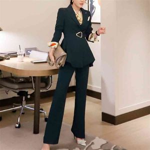 Autumn Winter Korean OL Two Piece Set Women Blazer Jacket & High Waist Pants Suits Female s 2 210514