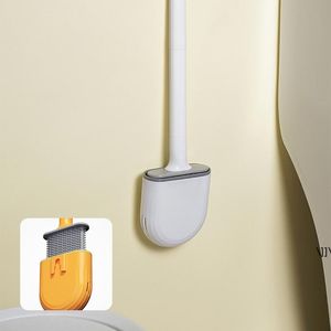 TPR-Silikon-Toilettenbürste, flacher Kopf, flexibles, an der Wand montiertes Aufbewahrungswerkzeug, Toilettenschüssel-Reinigungsbürsten, RRA10893