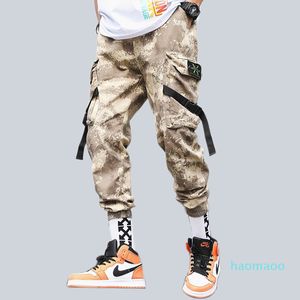 Designer-homens camo carga calças hip hop fitas mil streetwear bolsos casuais corredores calças masculinas moda calça calças homme