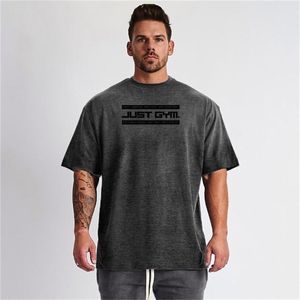 Mens Loose Oversized Fit Short Sleeve T Shirt Streetwear Fitness lifestyle T-shirt Summer Brand Gym Clothing Workout Tshirt 210716