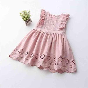 Einzelhandel Sommer Mädchen Kleid Fare Ärmel aushöhlen rosa Baumwolle Sommerkleid Kinder Kleidung 2-6Y LT002 210610