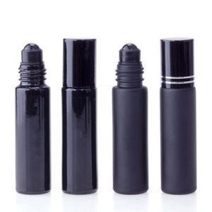 Ätherisches Öl, Parfümflasche, 10 ml, schwarzes Glas zum Aufrollen, mit Obsidian-Kristallrolle, dickwandiges Roll-on