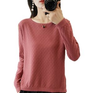 Tailor maglia di cotone di pecora maglione da donna o-collo a maniche lunghe pullover corto diviso traforato 210914