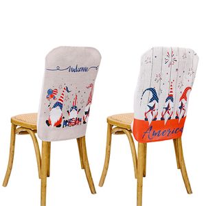 Gnomes Chair Back Cover USA 4th of July Patriotic Faceless Dwarf Pattern Dining Room Kitchen Restaurant Chairs Decor