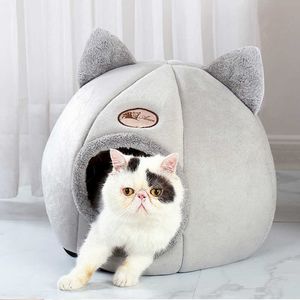 O sono profundo conforto inverno gato cama cesta de matagal para gatos casa produtos animais de estimação tenda aconchegante caverna cama interior camufante gato 210713