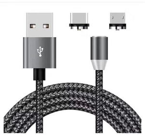 Hög kvalitet 3 i 1 magnetiska adapterkablar laddare Linje Nylon Fast laddningsladd Typ C Micro USB -kabel för Samsung Huawei Xiaomi Mobiltelefon