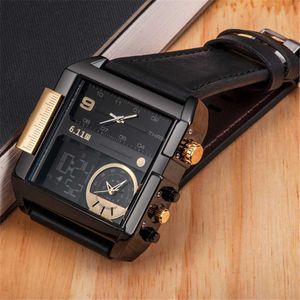 6.11 LED Digital Watches Men Luxury Brand Dual Time Zone Quartz Big Size Leather Male Sport Relogio Masculino 210728