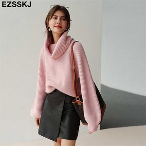 Jesień Zimowy Oversize Grube Sweter Swetry Kobiety Loose Cashmere Turtleneck Duży Rozmiar Pullover Dla Kobiet Kobiet 211018