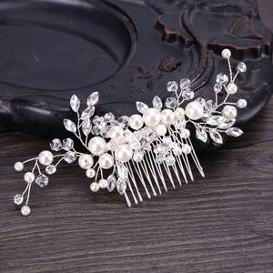 Europeisk design löv bröllop hår tillbehör pärla kristall blomma brud hår kamma bröllop hår smycken gåva