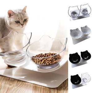 Wholesale small pet food container for sale - Group buy Cat Bowls Feeders Removable Double Bowl Dog Feed Water Clear Heighten Neck Protect Food Container Portable Feeding Utensil Small Pet