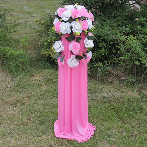 Party Decor Pillars Iron Stand With Stain Cloth Artificial Rose Flower Roman Column For Wedding Decoration Guide Shooting Props 6 Sets