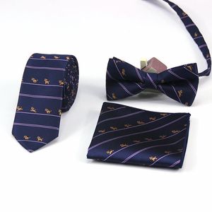 Moda uomo 6 cm strisce strette papillon asciugamano tasca fazzoletto set cravatta da sposa cravatta cravatta