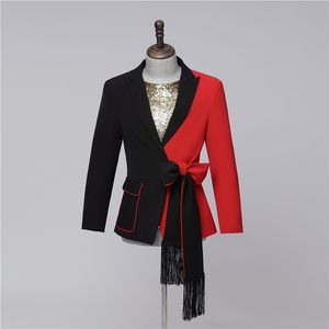 Bar Estágio Masculino Estrelas Cantor Casual Blazer Vermelho Preto Splicing Design Terno Jaquetas Desempenho Desempenho Slim Fit Revestimento Nightclub Traje