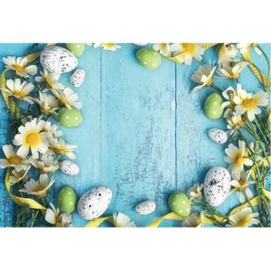 Party Decoration Easter Backdrop Daisy Eggs On Blue Wood Board Bakgrund Family Festival Decor Pography Po Booth Studio Prop