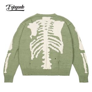 Fojaganto осень модный свитер мужчины хип-хоп хараджуку скелет костящий жаккардовый вязаный пуловер негабаритной бренд случайных мужчин 210918
