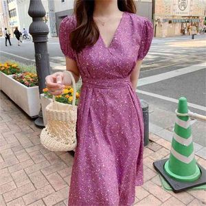 Pasek Plus Size Letnia Sukienka Dziewczyny Boho Party Kobiet Vintage Purple Print Lace Up Krótki Rękaw Kobiety Es Robe Vestido 210423