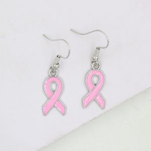 New Arrival hurtownia różowa wstążka wypadnij zwisają kolczyk świadomość raka piersi kolczyki dla kobiet biżuteria prezenty Bijoux