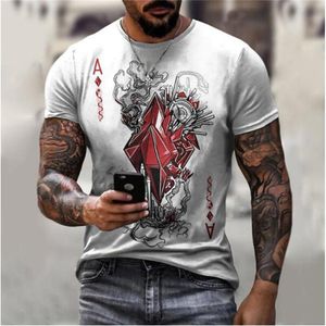 Homens camisetas High Street Harajuku Lazer Redondo Coleiras de Manga Curta Retro Poker Digital Print Fit Homem Tee Puxe