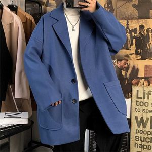 Pr Jesień Hong Kong Style Casual Woolen Płaszcz Mężczyźni Kurtka Streetwear Hip Hop Męskie Płaszcze z kapturem Mężczyzna Casual Luźna Odzież 1011122