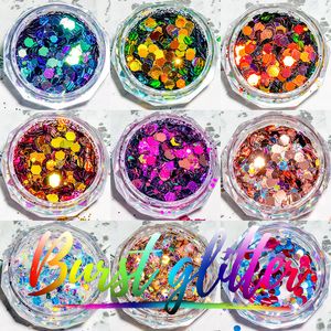 DIY Nail Art Glitter Sequins Holografiska Färgrik Polygon Mönster Flash Laser Nails Decor Flakes Manicure Design Dekoration